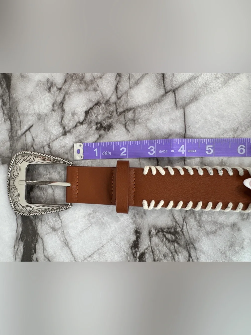 Western Style Belt | Brown Whip Stitch Cowboy Buckle Boho Chic